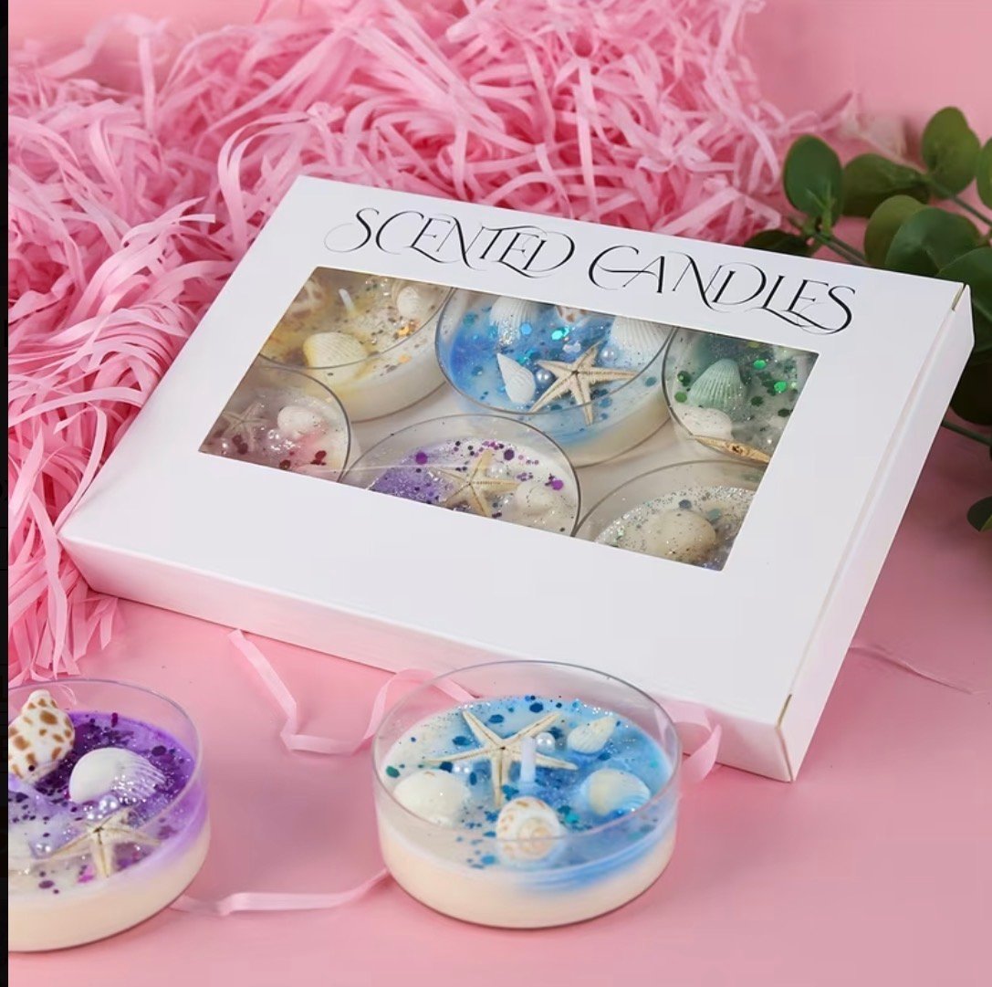 Scented candles gift set. 6 pieces 6 fragrances. Scented candles with crystals