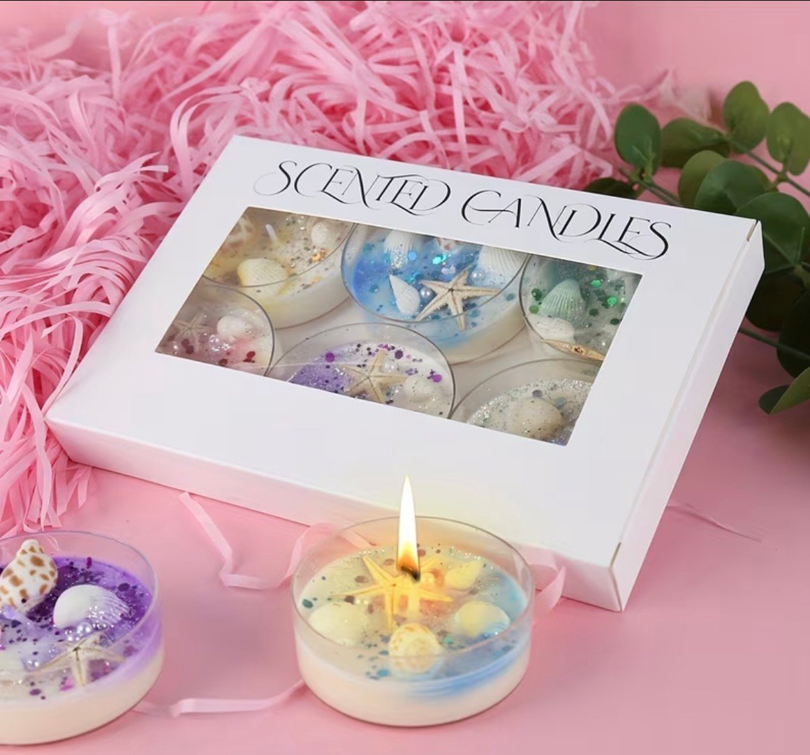Scented candles gift set. 6 pieces 6 fragrances. Scented candles with crystals