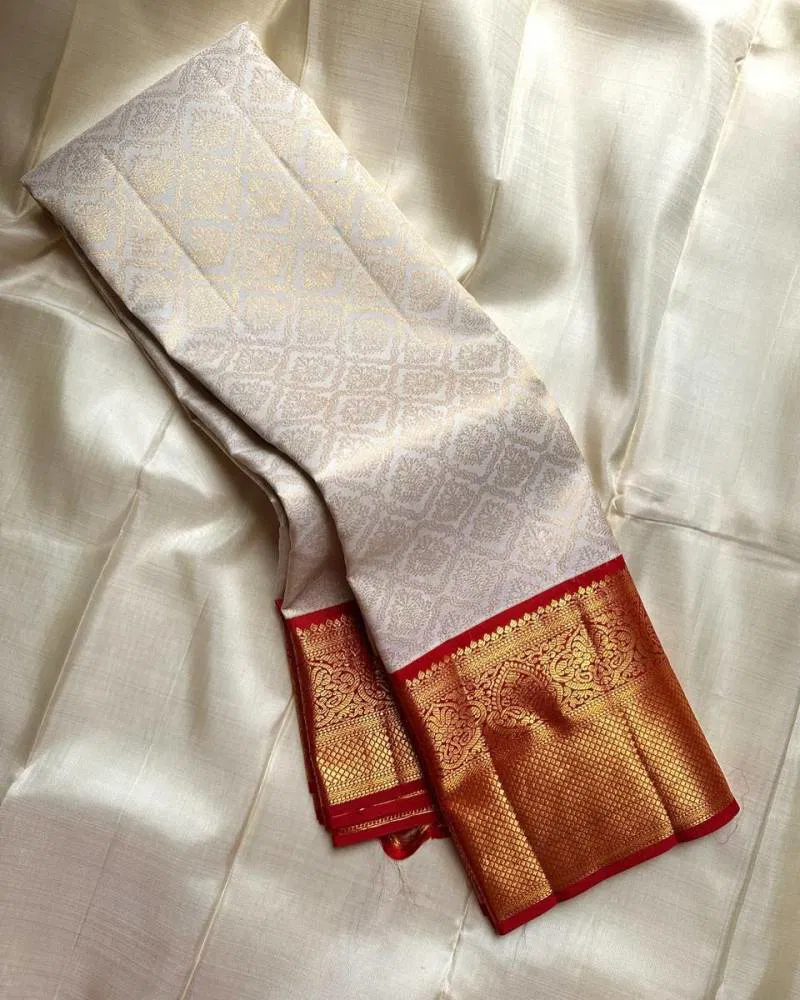 Banarasi Soft Silk Saree with Floral Digital Prints & Zari Border. Fall and Pico Stitched