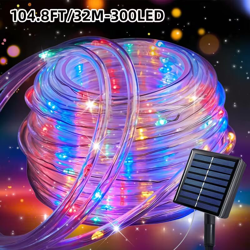 Solar Powered LED Rope/String Lights, LED Waterproof Outdoor Fairy Lights for Garden, Patio, Balcony
