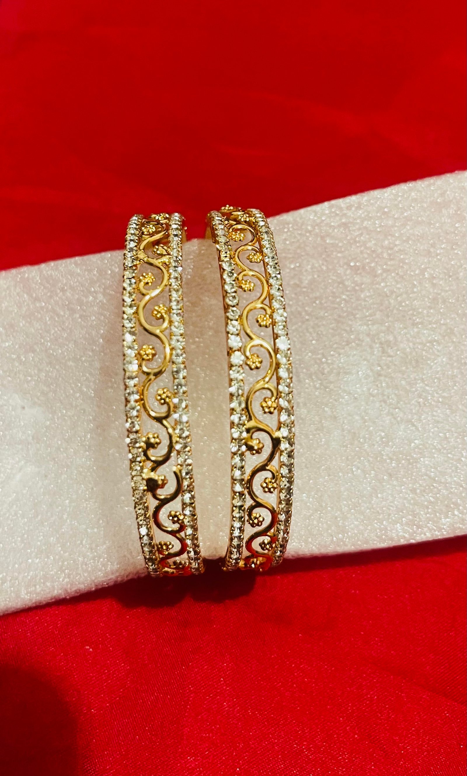 Elegant American Diamond & Gold Plated Traditional Party Wear Bangles Pair