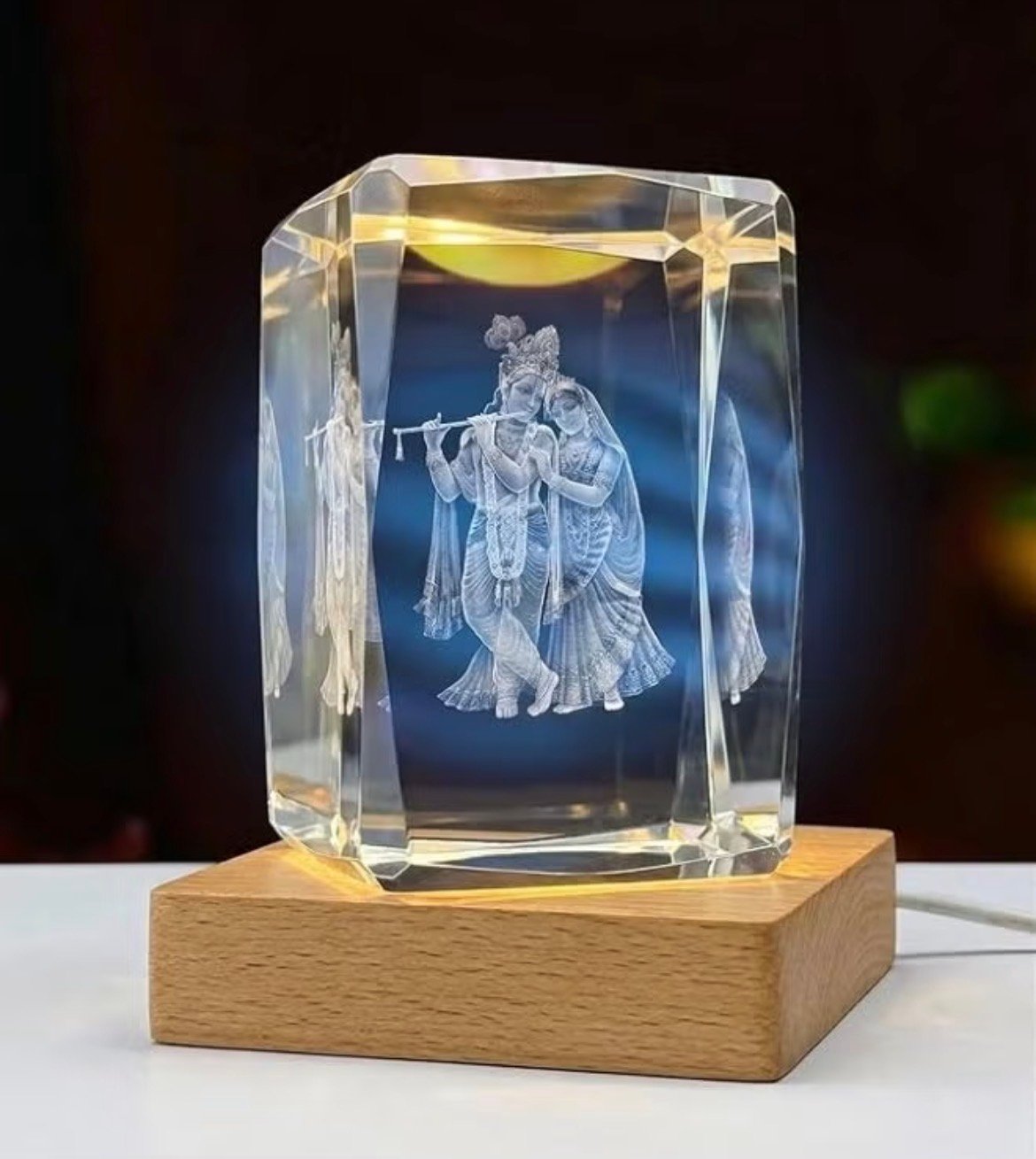 Crystal Ball /Cube Night Lamps | Vivirasmi | Night Light | 3D Crystal Ball /Cube LED light with Hindu gods carvings. 80mm. Laxmi, Ganesha and Hanuman carvings. Decorative lights for home, office.