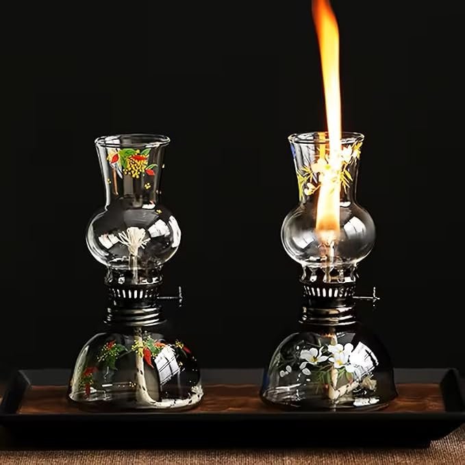 Hand-Blown Flame Adjustable Glass Paraffin Oil Lamp –Glass Lantern with Permanent Fiberglass Wick –Refillable & Smokeless Decorative Table Lamp,Decor, Weddings,Gifting