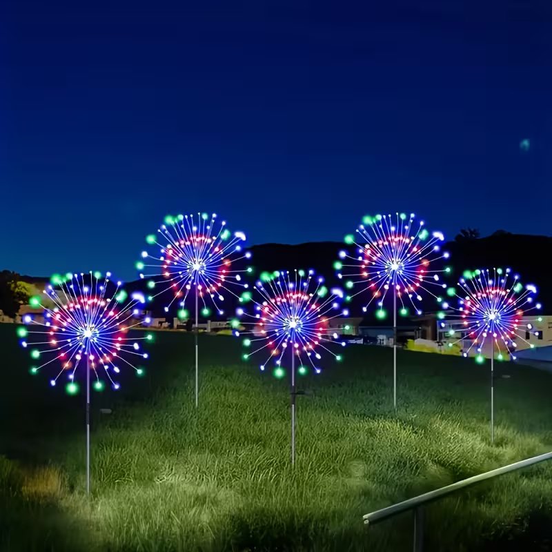 Solar Powered Firework Lights 1-Pack (60 or 90 LED) | IP65 Waterproof,Garden | 8 Animation Modes | Multi-Color LED Lights for Wedding, Diwali, Christmas & Landscaping