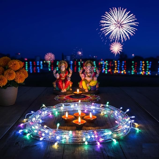 Solar Powered LED String Lights, 100 LED -12Meters Waterproof Outdoor Fairy Lights for Diwali, Garden, Patio, Balcony, Ramadan,Christmas & Party Decorations