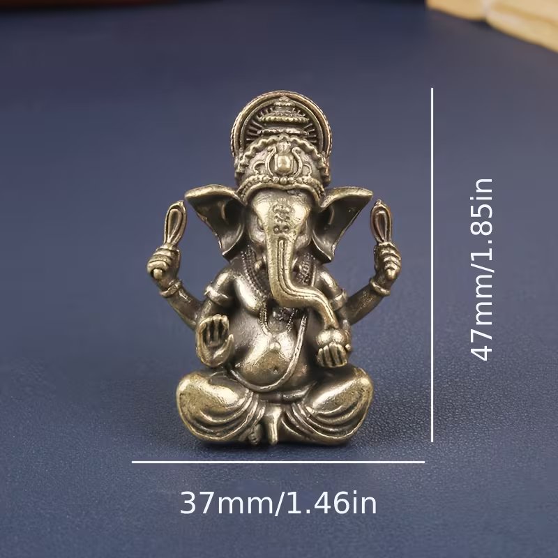 Traditional Solid Brass Lord Ganesha Statue – Miniature Golden-Tone Elephant God Figurine for Home, Office, and Temple Decor