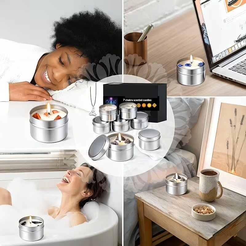 7-Chakra Scented Candle Set – Soy Wax Aromatherapy Candles with Natural Healing Crystals, Pendant, and Gift Box