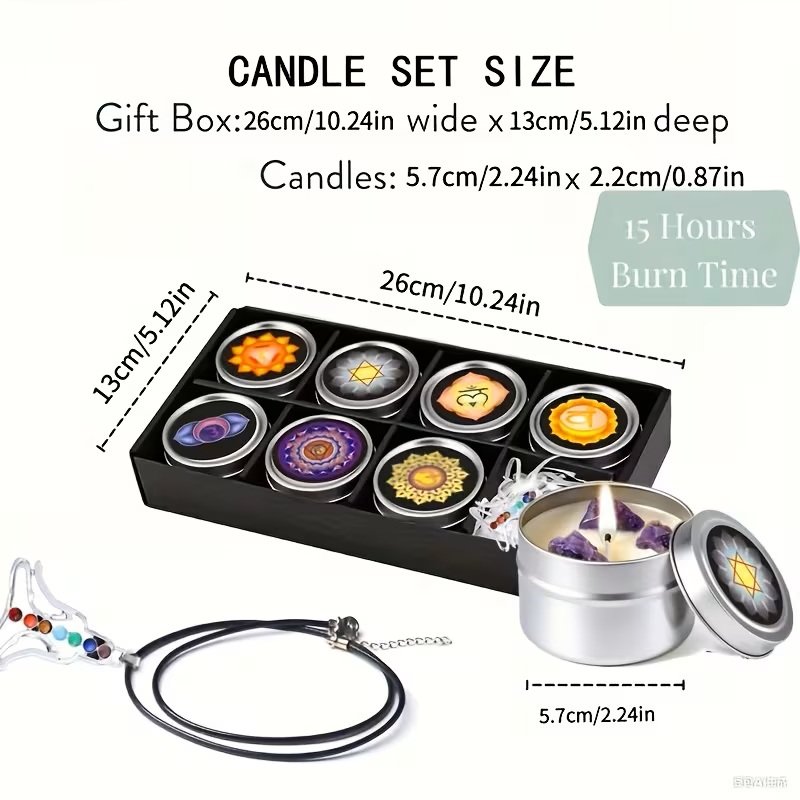 7-Chakra Scented Candle Set – Soy Wax Aromatherapy Candles with Natural Healing Crystals, Pendant, and Gift Box