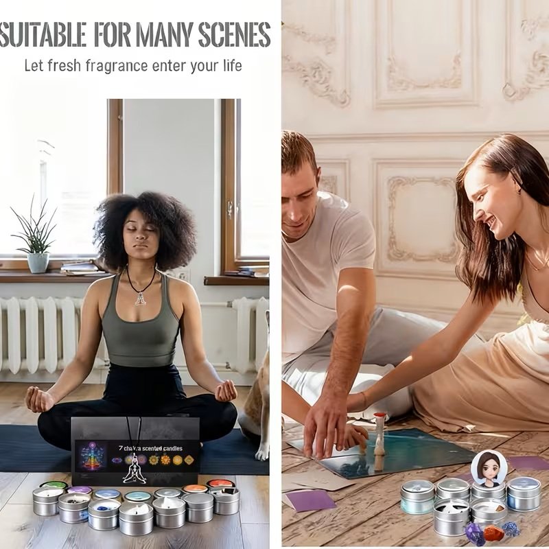 7-Chakra Scented Candle Set – Soy Wax Aromatherapy Candles with Natural Healing Crystals, Pendant, and Gift Box