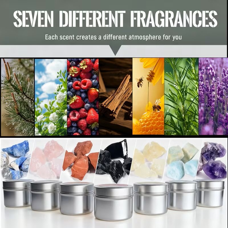 7-Chakra Scented Candle Set – Soy Wax Aromatherapy Candles with Natural Healing Crystals, Pendant, and Gift Box