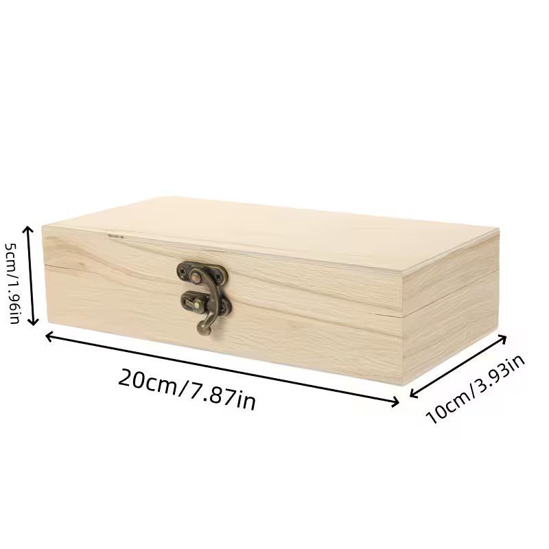 Wooden Storage Box with Hinged Lid & Vintage Latch – Blank DIY Wooden Container for Jewelry, Crafts & Keepsakes