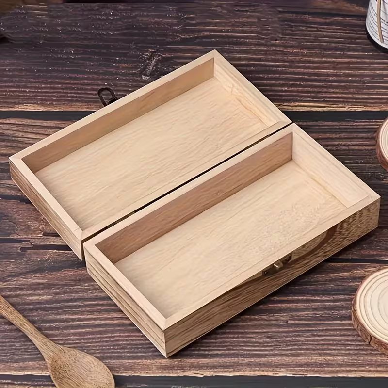 Wooden Storage Box with Hinged Lid & Vintage Latch – Blank DIY Wooden Container for Jewelry, Crafts & Keepsakes