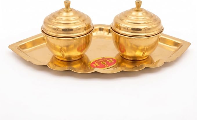 Brass Haldi Kumkum Set with 50grams each Haldi and Kumkum