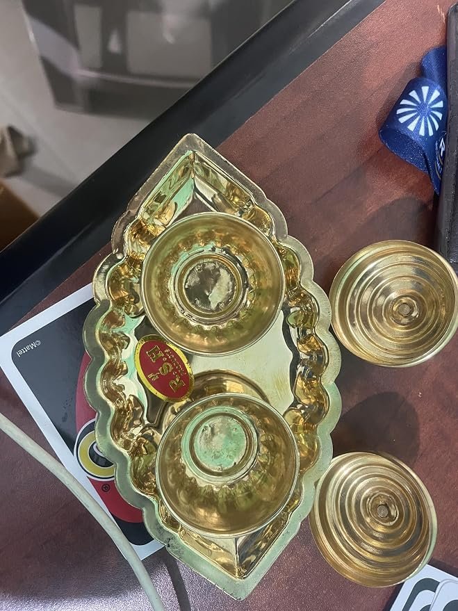 Brass Haldi Kumkum Set with 50grams each Haldi and Kumkum
