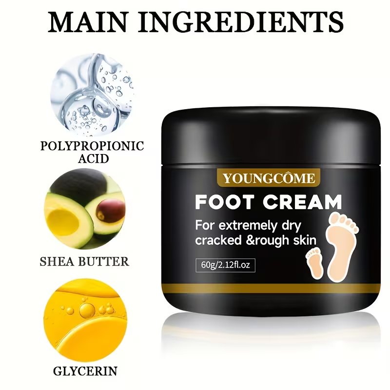 Foot Cream - 60g Deeply Nourishing Moisturizer for Extremely Dry, Cracked, and Rough Skin, Hands & Feet Care