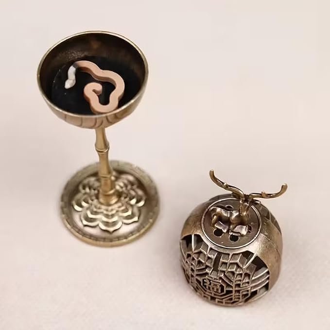 Vintage Brass Incense Burner Gift Set – 2 Solid Brass Burners, 75 Mixed Incense Cones & 42 Tablets in a Handcrafted Wooden Keepsake Box for Aromatherapy, Meditation, and Home Decor