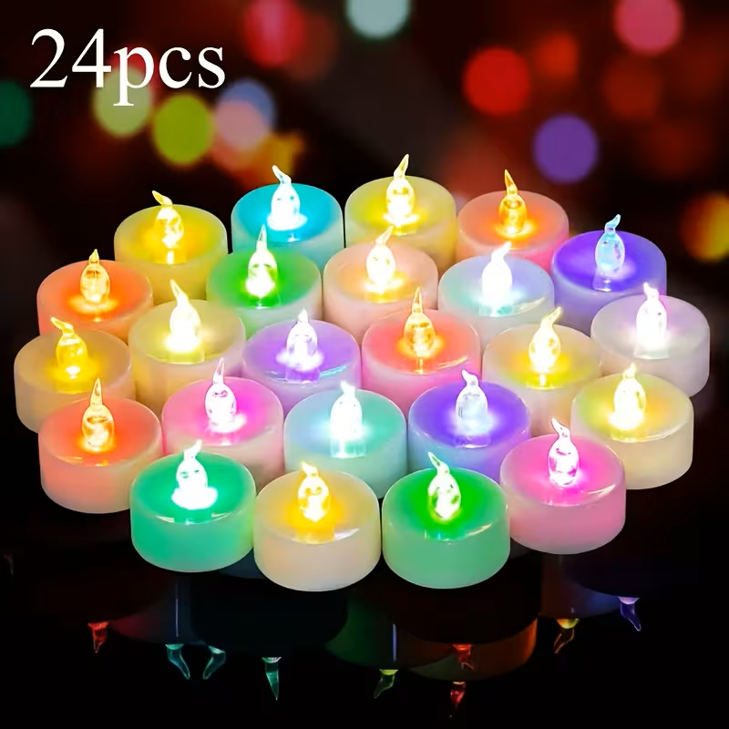 24pcs Flameless Tealight Candles, 7 Color Changing Battery Operated LED Tea Lights, Electronic Fake Candles for Diwali, Wedding, Party, Christmas, Halloween
