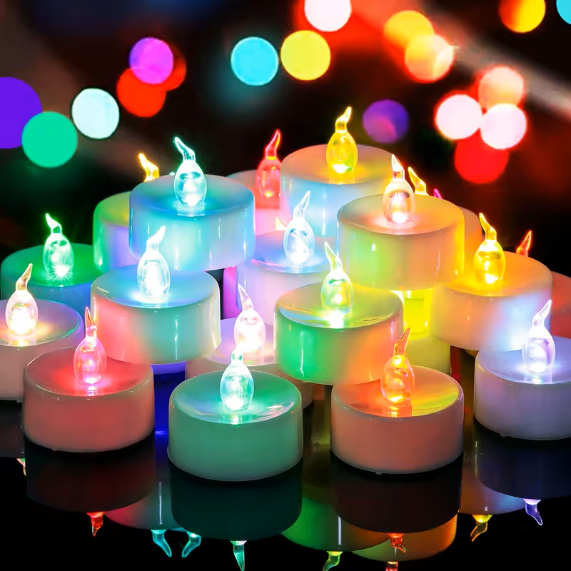24pcs Flameless Tealight Candles, 7 Color Changing Battery Operated LED Tea Lights, Electronic Fake Candles for Diwali, Wedding, Party, Christmas, Halloween