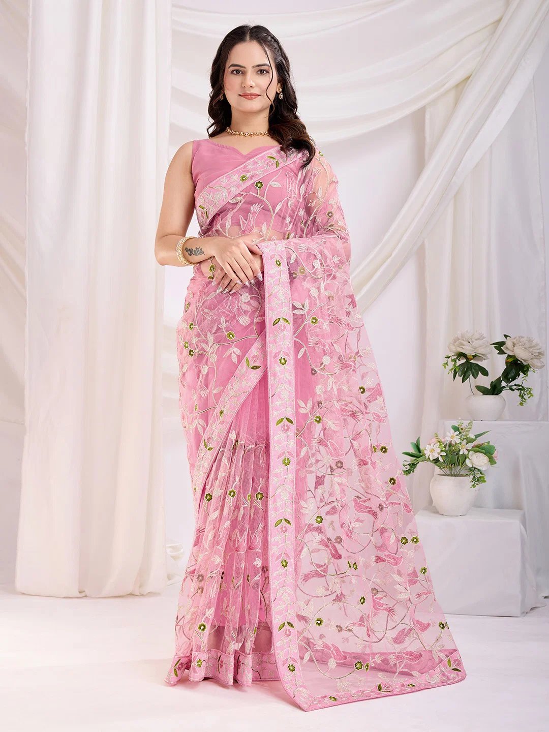 Luxury Soft Net Embroidery Saree| Fall and Pico Stitched | Vivirasmi| Designer Ethnic Wear for Women