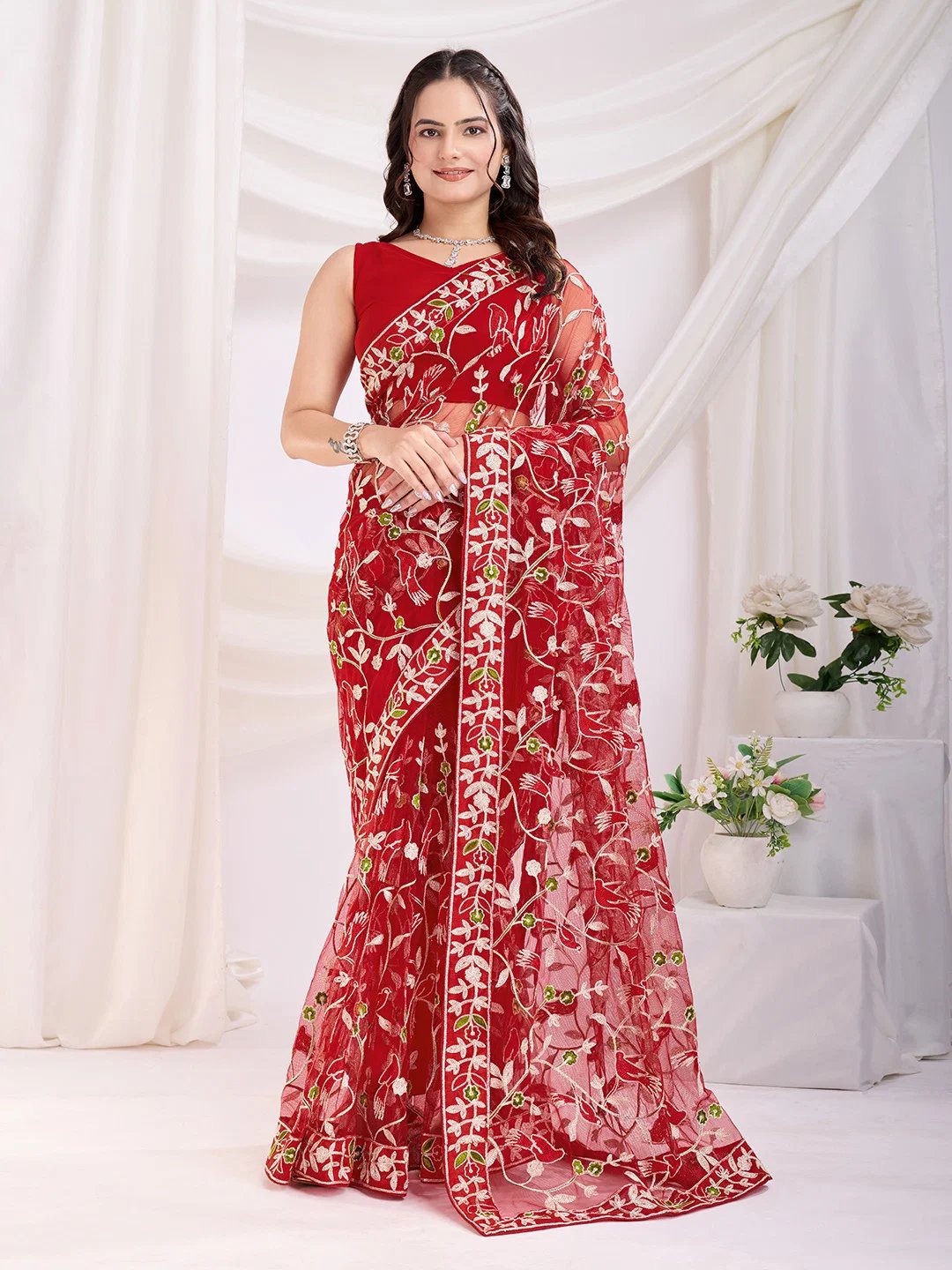 Luxury Soft Net Embroidery Saree| Fall and Pico Stitched | Vivirasmi| Designer Ethnic Wear for Women