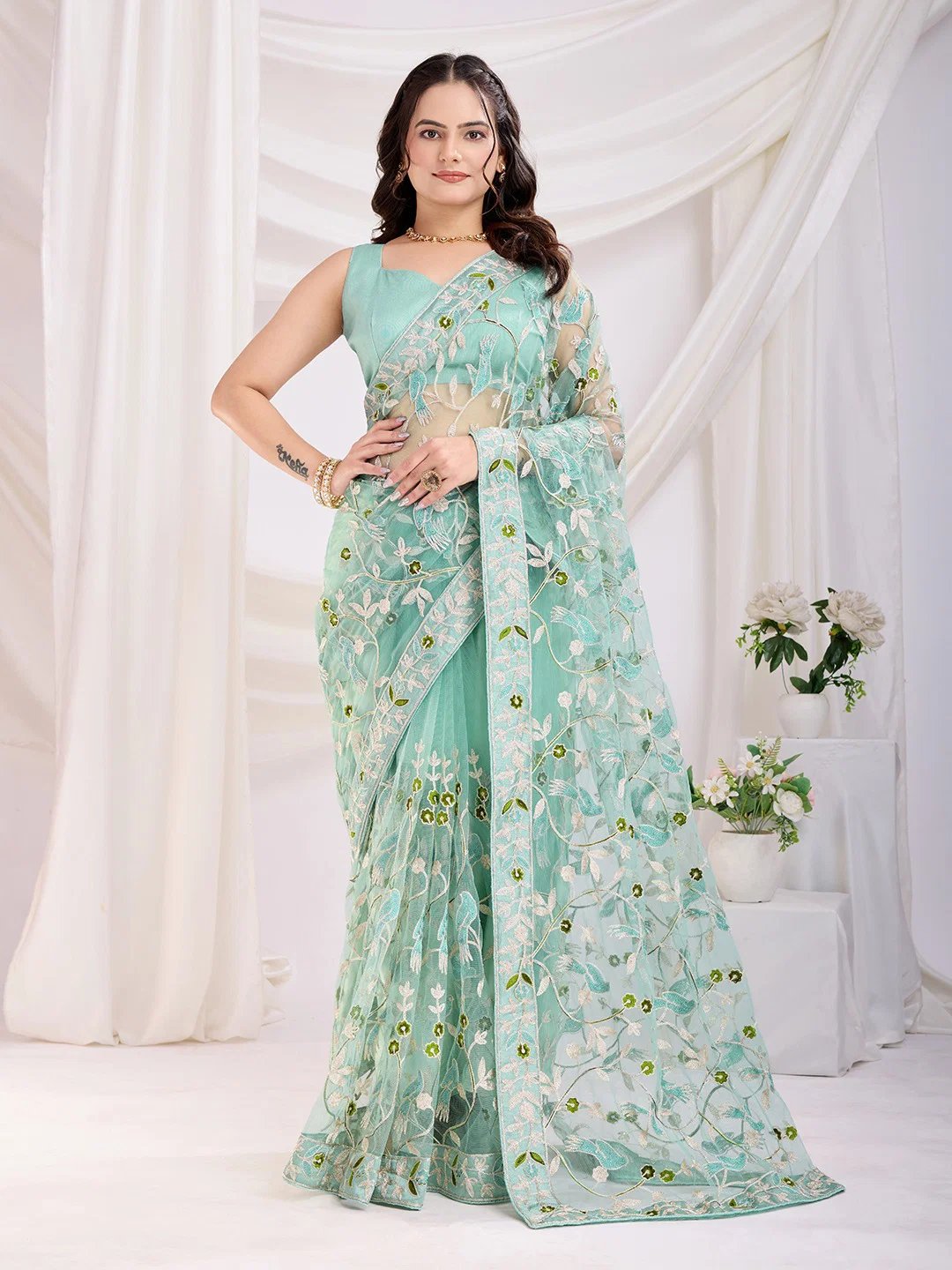 Luxury Soft Net Embroidery Saree| Fall and Pico Stitched | Vivirasmi| Designer Ethnic Wear for Women