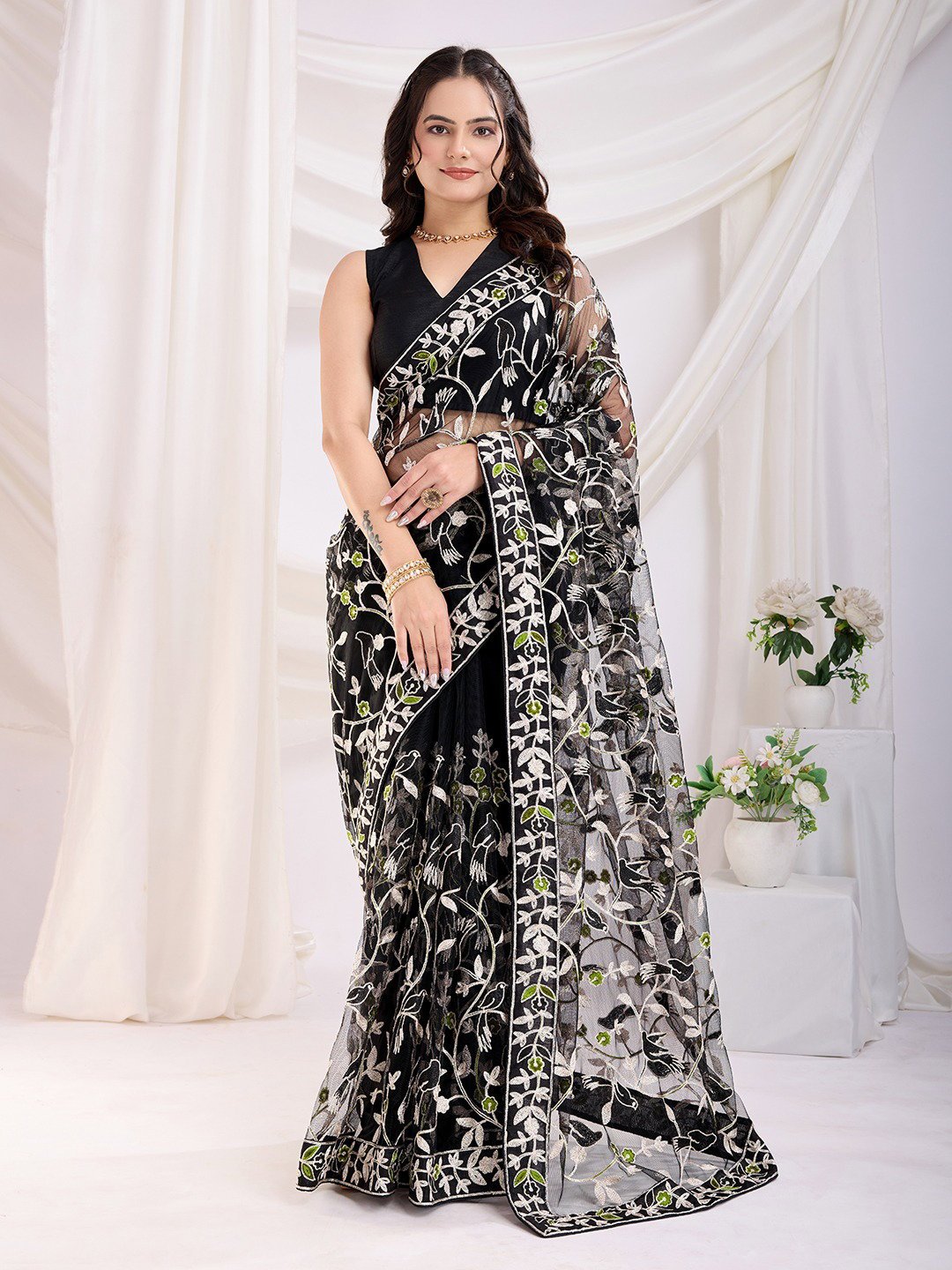 Luxury Soft Net Embroidery Saree| Fall and Pico Stitched | Vivirasmi| Designer Ethnic Wear for Women