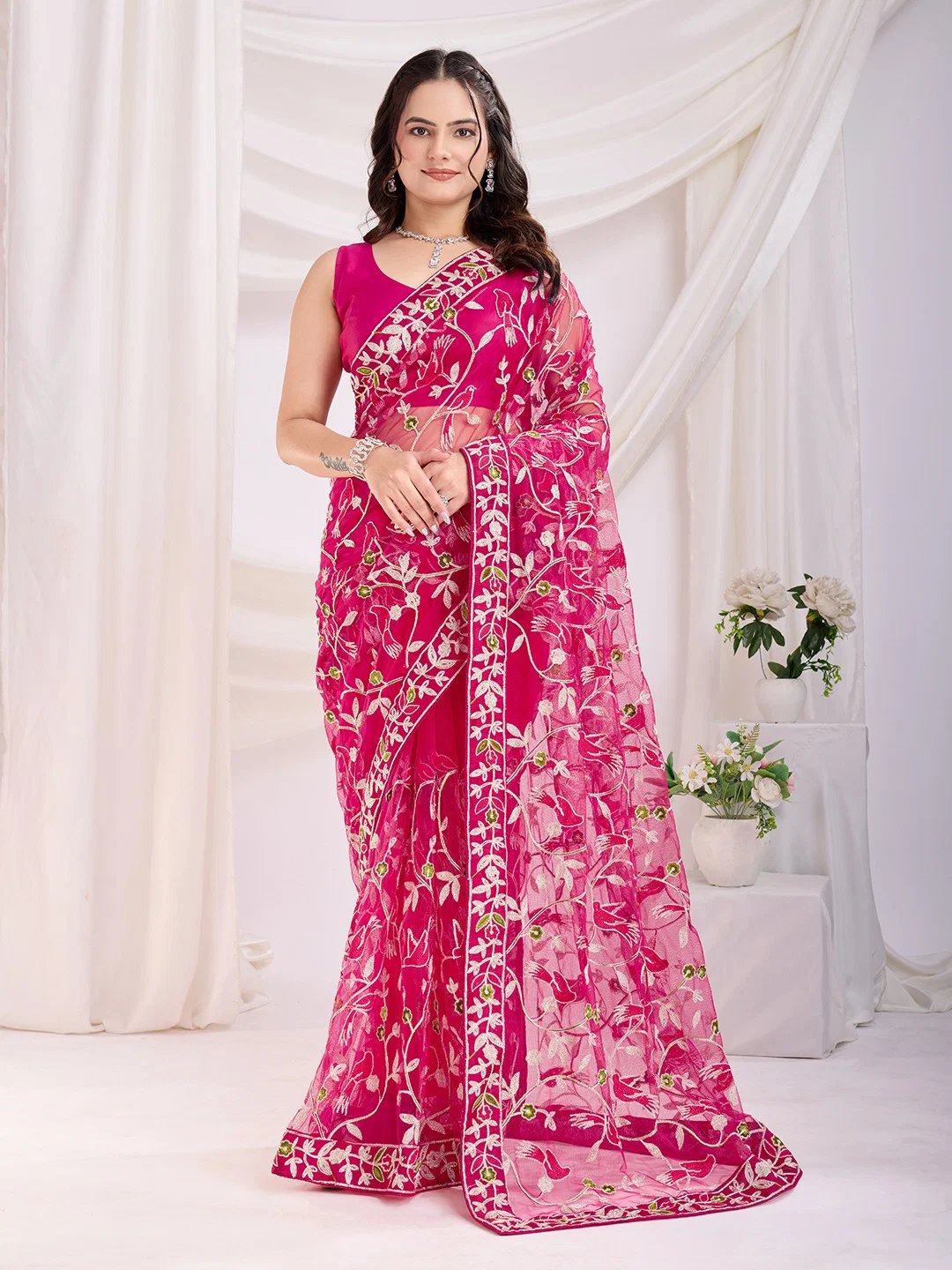 Luxury Soft Net Embroidery Saree| Fall and Pico Stitched | Vivirasmi| Designer Ethnic Wear for Women