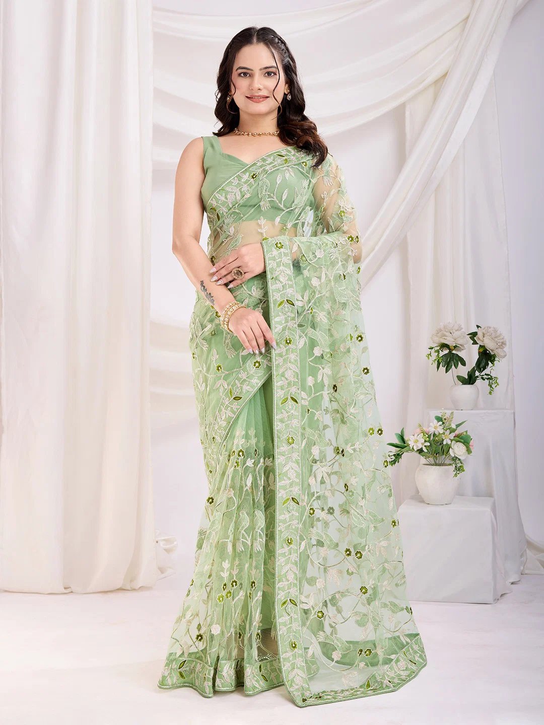 Luxury Soft Net Embroidery Saree| Fall and Pico Stitched | Vivirasmi| Designer Ethnic Wear for Women