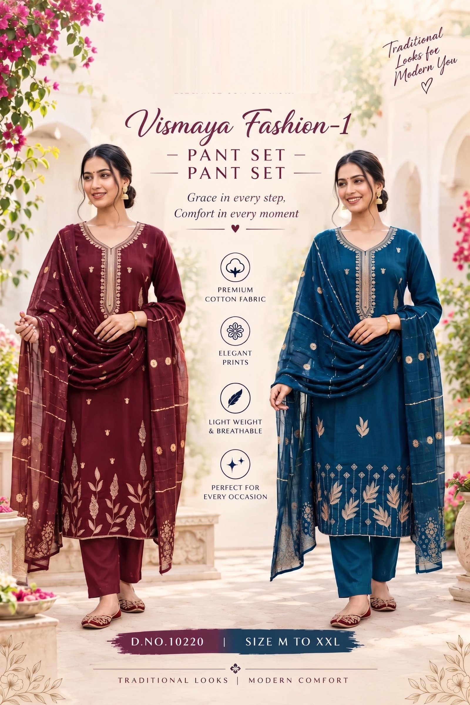 Women's Roman Fabric Embroidered Kurta with Pant and Jacquard Dupatta Set (Maroon)