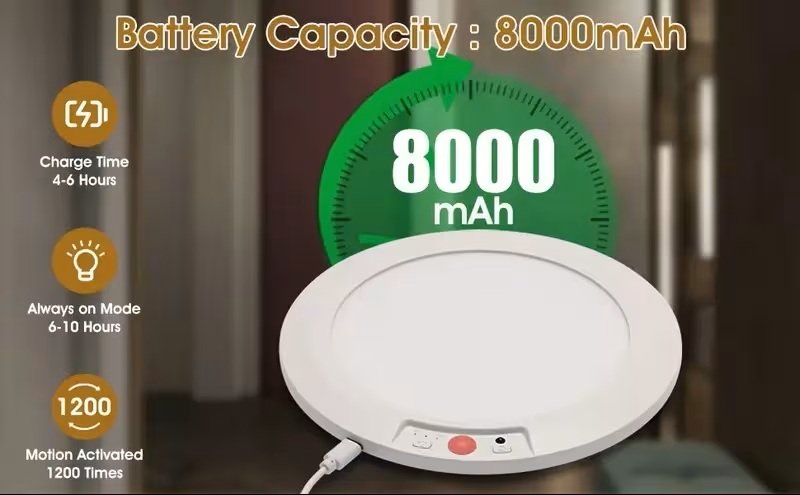 8000mAh Rechargeable LED Ceiling Light with Motion Sensor, Wireless Dimmable Close to Ceiling Lamp with Remote, 5 Color Temperatures, 3 Modes, Magnetic Drill-Free Install for Kitchen, Hallway, Closet,