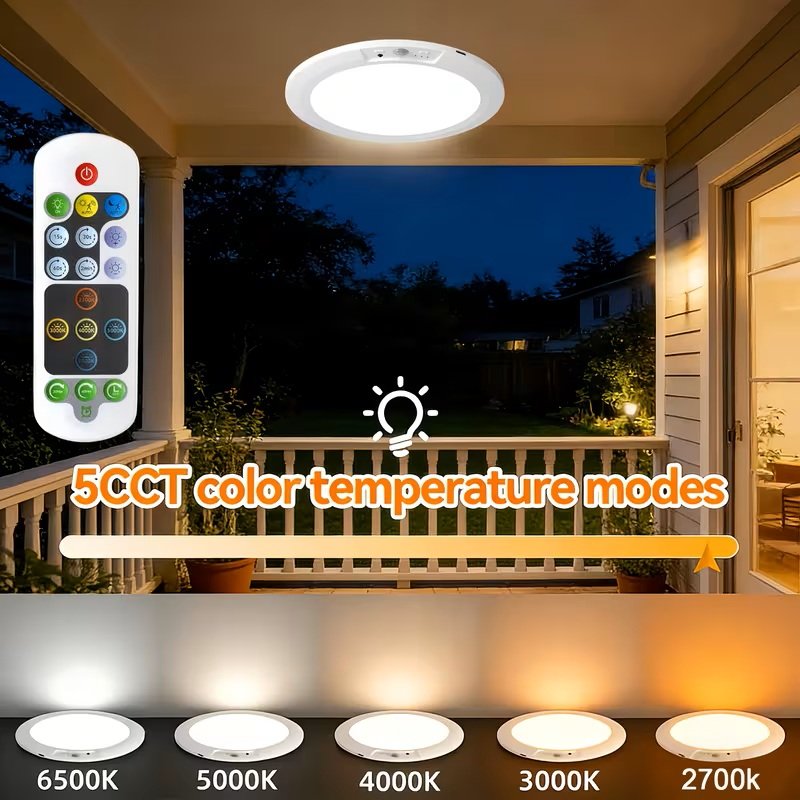 8000mAh Rechargeable LED Ceiling Light with Motion Sensor, Wireless Dimmable Close to Ceiling Lamp with Remote, 5 Color Temperatures, 3 Modes, Magnetic Drill-Free Install for Kitchen, Hallway, Closet,