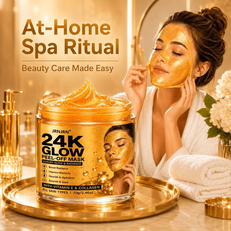 24K Gold Glow Peel-Off Face Mask – Luxury Hydrating & Firming Gel Mask with Collagen, Vitamin E, Vitamin C & Turmeric Extract, Anti-Aging Brightening At-Home Spa Facial Treatment for All Skin Types, 7
