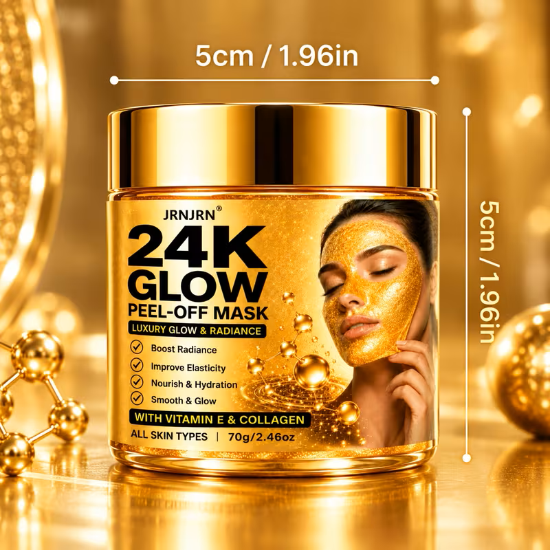 24K Gold Glow Peel-Off Face Mask – Luxury Hydrating & Firming Gel Mask with Collagen, Vitamin E, Vitamin C & Turmeric Extract, Anti-Aging Brightening At-Home Spa Facial Treatment for All Skin Types, 7