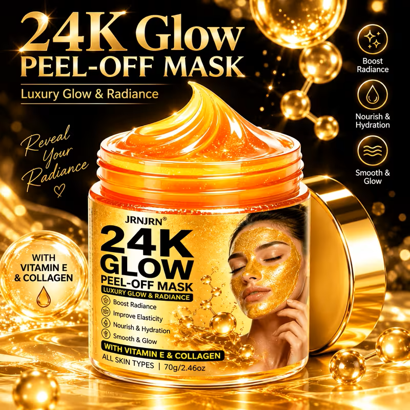 24K Gold Glow Peel-Off Face Mask – Luxury Hydrating & Firming Gel Mask with Collagen, Vitamin E, Vitamin C & Turmeric Extract, Anti-Aging Brightening At-Home Spa Facial Treatment for All Skin Types, 7