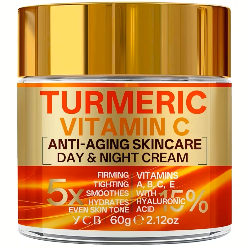 Turmeric & Vitamin C Anti-Aging Day & Night Face Cream – 60g 5-in-1 Advanced Moisturizer with Retinol, Hyaluronic Acid, Collagen & Vitamin E, Firming, Lifting, Brightening & Smoothing Facial Skincare