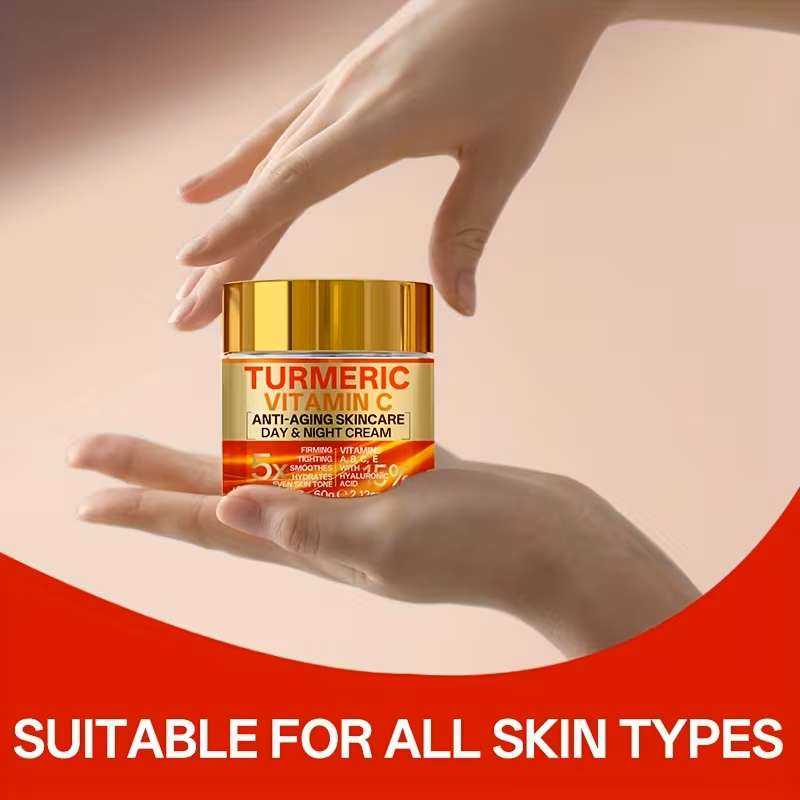 Turmeric & Vitamin C Anti-Aging Day & Night Face Cream – 60g 5-in-1 Advanced Moisturizer with Retinol, Hyaluronic Acid, Collagen & Vitamin E, Firming, Lifting, Brightening & Smoothing Facial Skincare