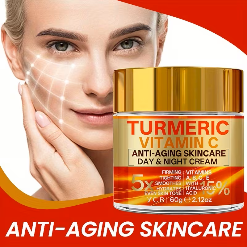 Turmeric & Vitamin C Anti-Aging Day & Night Face Cream – 60g 5-in-1 Advanced Moisturizer with Retinol, Hyaluronic Acid, Collagen & Vitamin E, Firming, Lifting, Brightening & Smoothing Facial Skincare