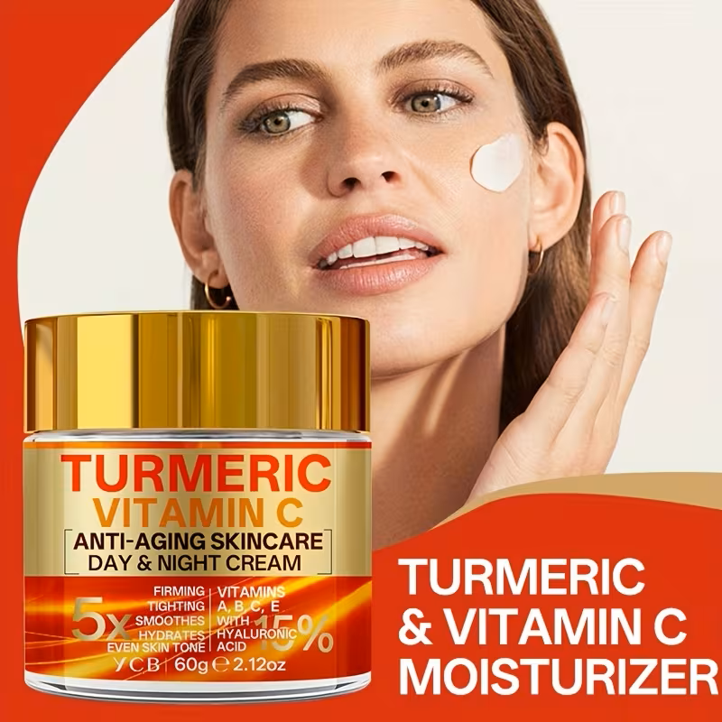 Turmeric & Vitamin C Anti-Aging Day & Night Face Cream – 60g 5-in-1 Advanced Moisturizer with Retinol, Hyaluronic Acid, Collagen & Vitamin E, Firming, Lifting, Brightening & Smoothing Facial Skincare