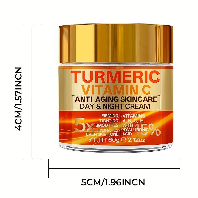 Turmeric & Vitamin C Anti-Aging Day & Night Face Cream – 60g 5-in-1 Advanced Moisturizer with Retinol, Hyaluronic Acid, Collagen & Vitamin E, Firming, Lifting, Brightening & Smoothing Facial Skincare