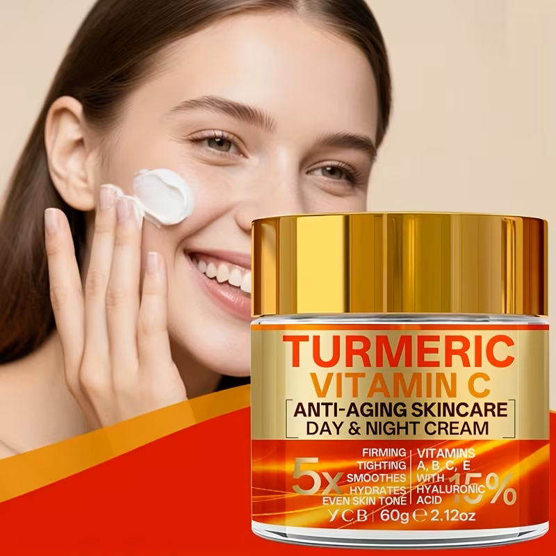Turmeric & Vitamin C Anti-Aging Day & Night Face Cream – 60g 5-in-1 Advanced Moisturizer with Retinol, Hyaluronic Acid, Collagen & Vitamin E, Firming, Lifting, Brightening & Smoothing Facial Skincare