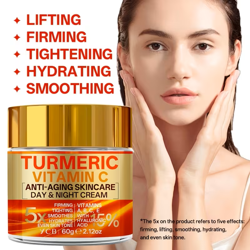 Turmeric & Vitamin C Anti-Aging Day & Night Face Cream – 60g 5-in-1 Advanced Moisturizer with Retinol, Hyaluronic Acid, Collagen & Vitamin E, Firming, Lifting, Brightening & Smoothing Facial Skincare