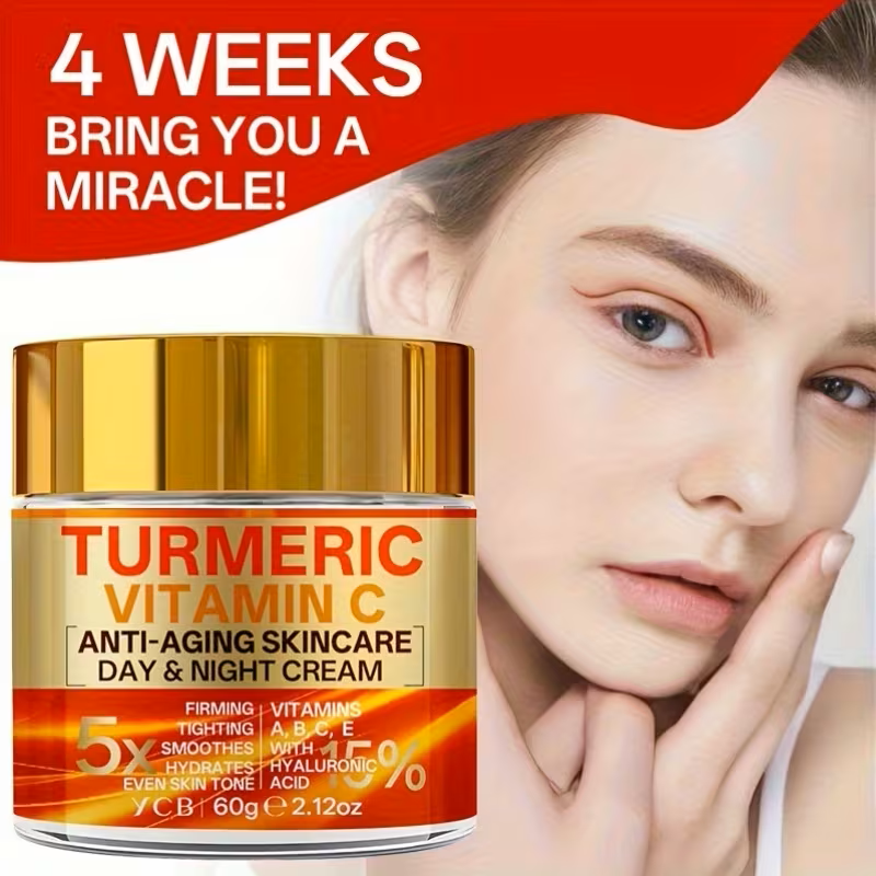 Turmeric & Vitamin C Anti-Aging Day & Night Face Cream – 60g 5-in-1 Advanced Moisturizer with Retinol, Hyaluronic Acid, Collagen & Vitamin E, Firming, Lifting, Brightening & Smoothing Facial Skincare