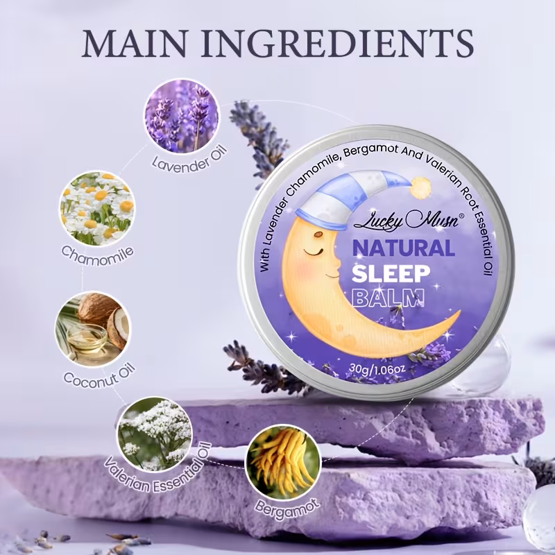 Natural Sleep Balm – 30g Relaxing Aromatherapy Sleep Aid with Lavender Oil, Bergamot, Chamomile & Valerian Root Essential Oils, Non-Greasy, Alcohol-Free Bedtime Calming Balm for Better Sleep & Relaxat