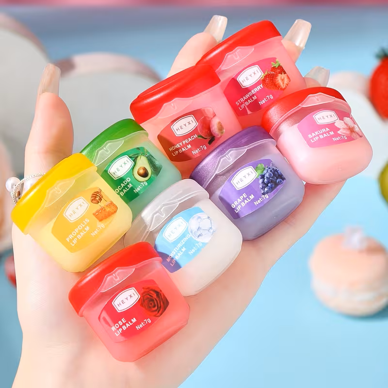 8-Piece Fruit & Plant Flavored Lip Balm & Hydrating Lip Mask Set – 7g Each, Anti-Dry Moisturizing Lip Care Collection with Strawberry, Rose, Sakura, Peach, Grape, Propolis & Avocado for Soft, Smooth