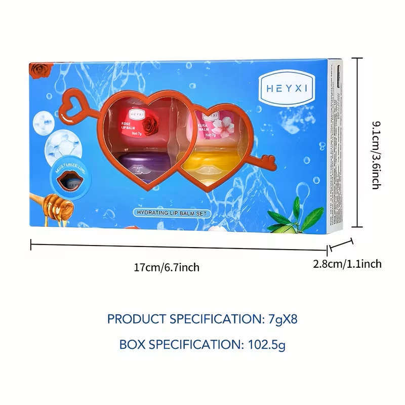 8-Piece Fruit & Plant Flavored Lip Balm & Hydrating Lip Mask Set – 7g Each, Anti-Dry Moisturizing Lip Care Collection with Strawberry, Rose, Sakura, Peach, Grape, Propolis & Avocado for Soft, Smooth