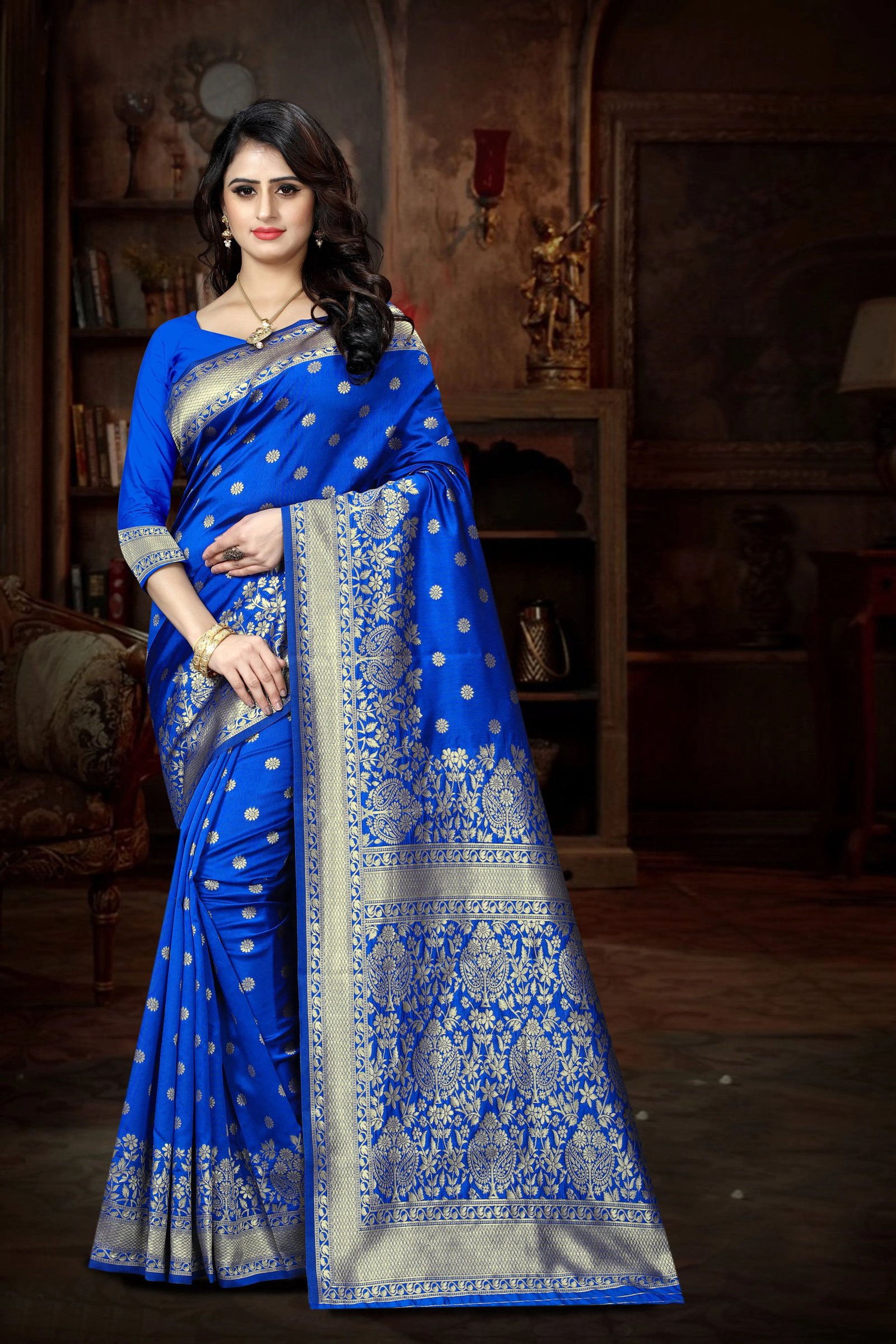 Banarasi Silk Saree Saree| Fall & Pico Stitched | Traditional Zari Weaving & Rich Pallu