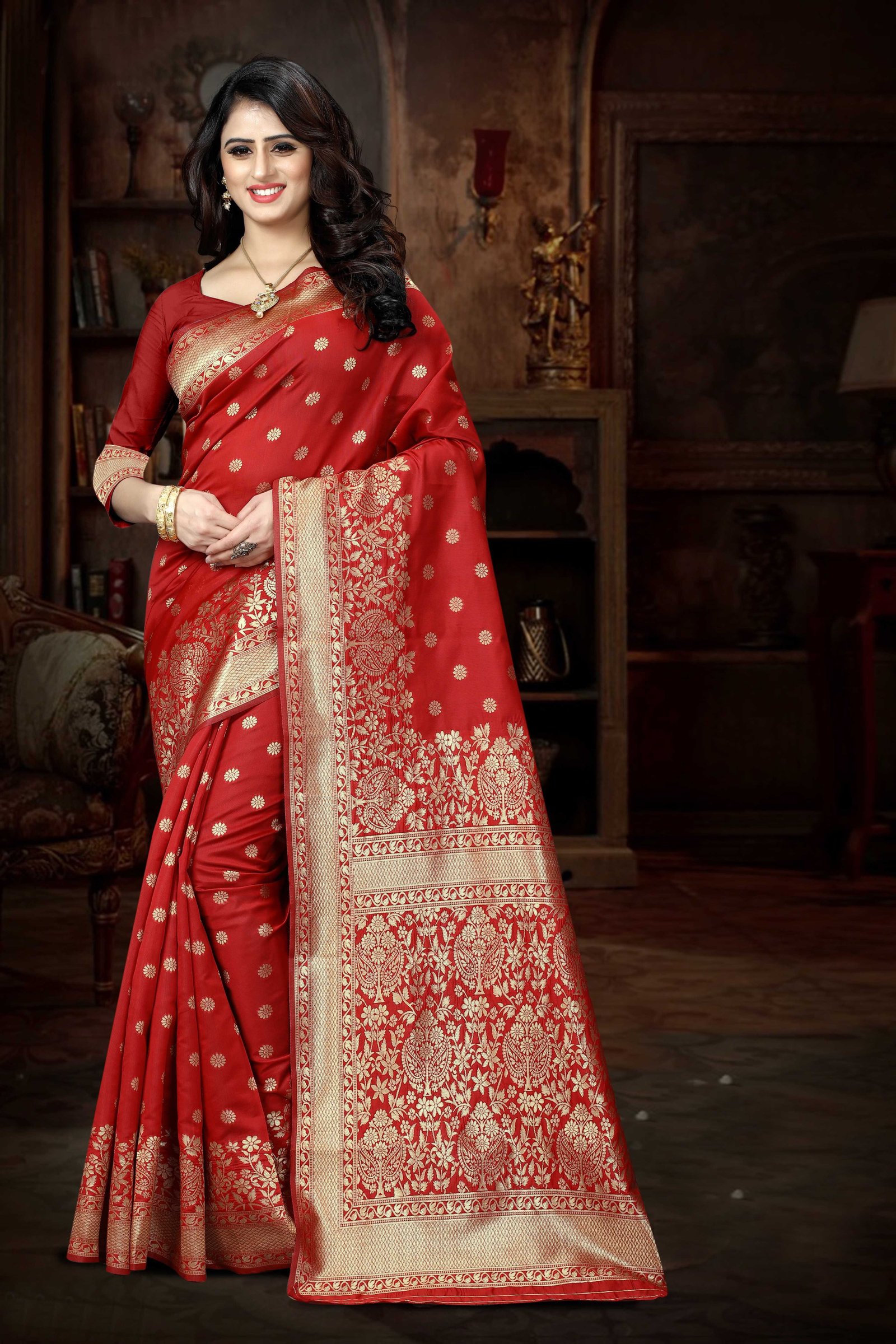 Banarasi Silk Saree Saree| Fall & Pico Stitched | Traditional Zari Weaving & Rich Pallu