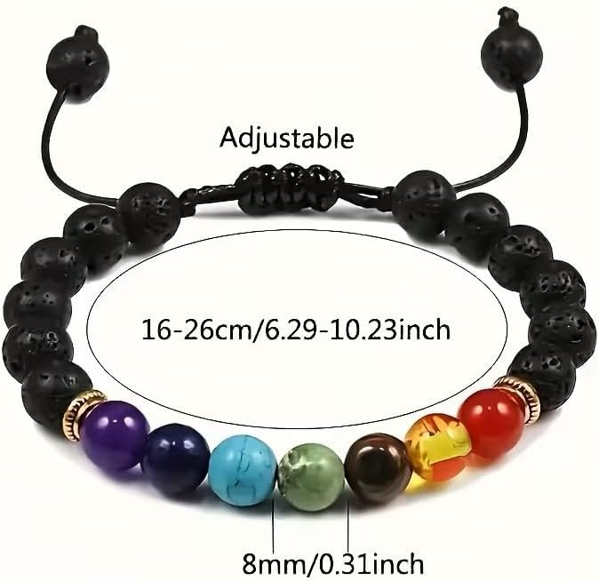 7 Chakra Adjustable Bracelet & Pendant Necklace Set – Natural Lava Rock Diffuser Bracelet & Natural stone Chakra Necklace(Random Color) – Healing Crystal Jewelry for Anxiety Relief, Meditation