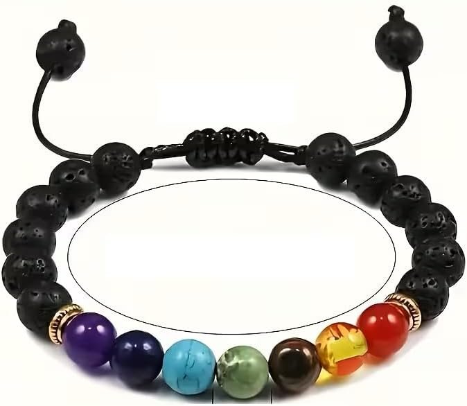 7 Chakra Adjustable Bracelet & Pendant Necklace Set – Natural Lava Rock Diffuser Bracelet & Natural stone Chakra Necklace(Random Color) – Healing Crystal Jewelry for Anxiety Relief, Meditation