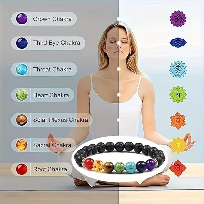 7 Chakra Bracelet & Pendant Necklace Set – Natural Lava Rock Diffuser Bracelet & Natural stone Chakra Necklace(Random Color) – Healing Crystal Jewelry for Anxiety Relief, Meditation
